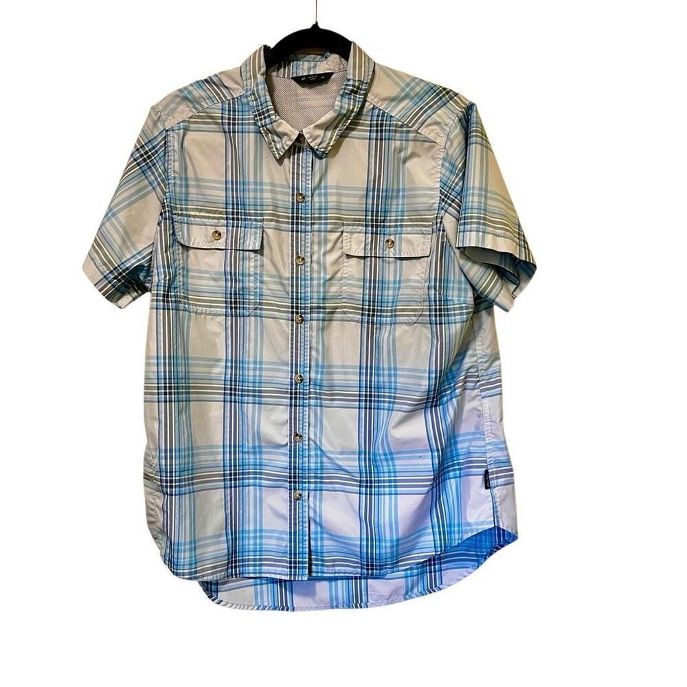 Eddie Bauer Shirt Womens Size XL Short Sleeve Adventure Plaid Utility UPF 50